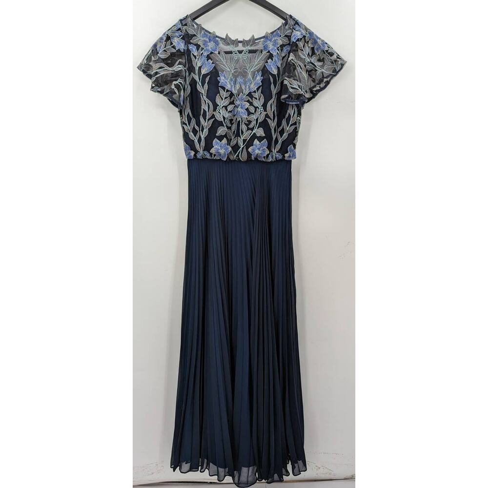 JS Collections Blue Gray Floral Lace Top Dress Size 2 Evening Prom Gown Wedding